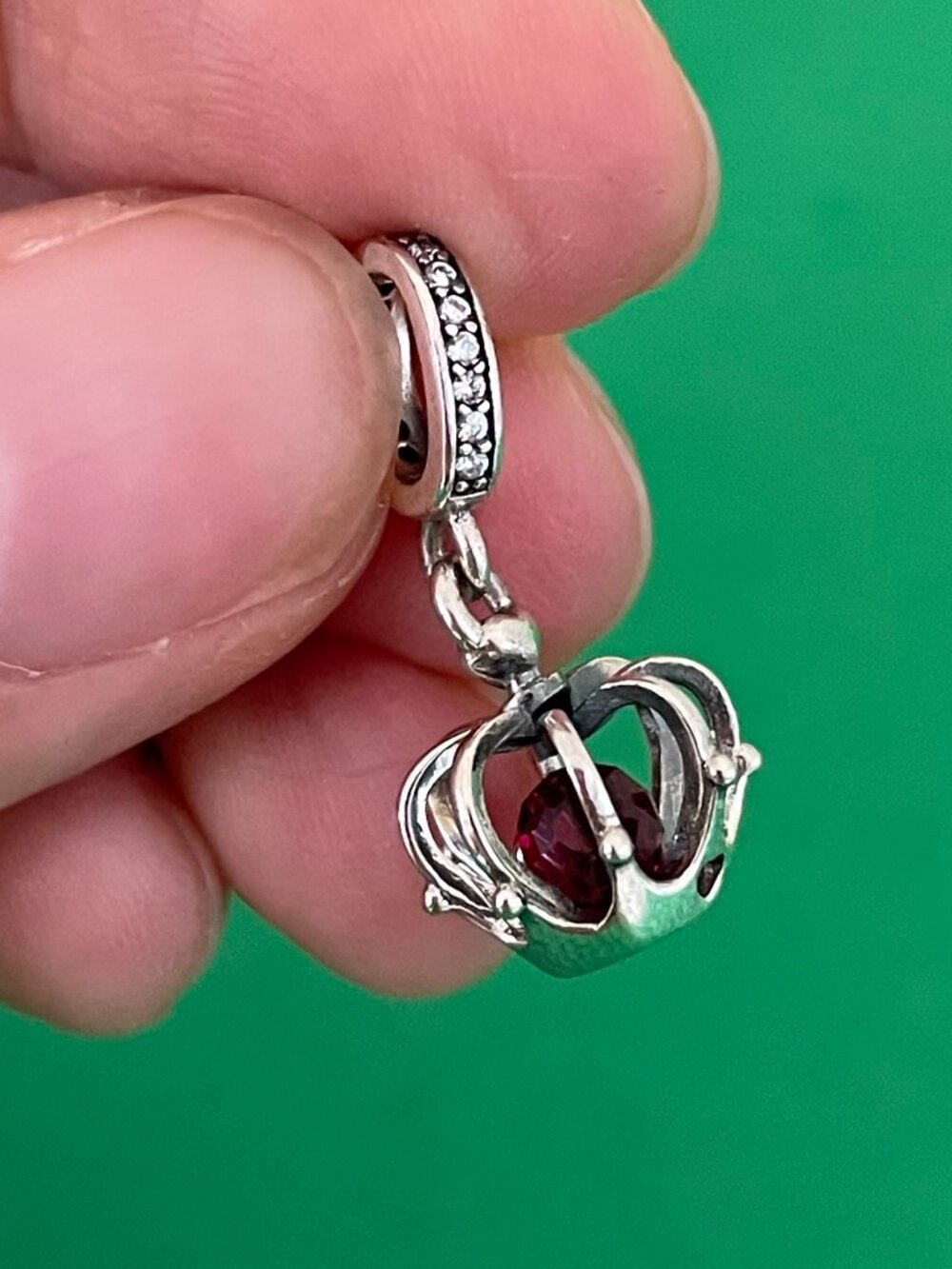 Authentic PANDORA Regal Crown Dangle Charm Pink Crystal Pendant S925 sterling